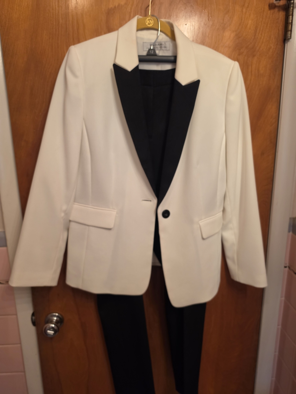 Women's White Blazer with Black Lapel - Tailored Jacket And Pants Set